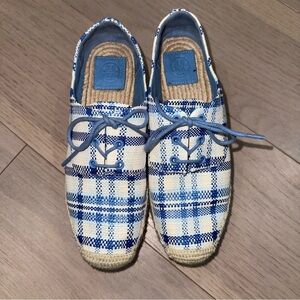 Tory Burch Blue and Cream Espadrilles